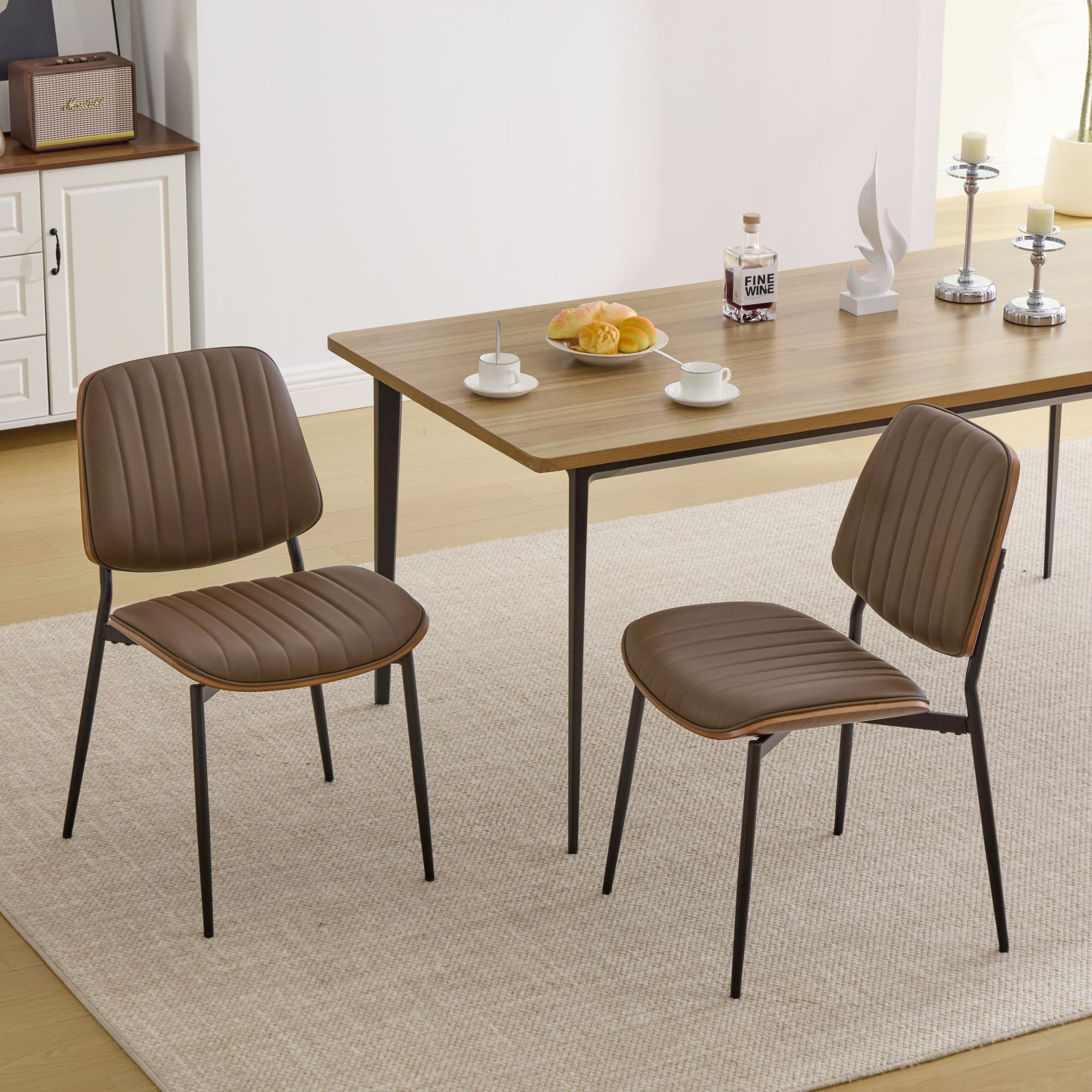 Mid Century Modern Retro Faux Leather Dining Chairs with Walnut Bentwood (Set of 2)