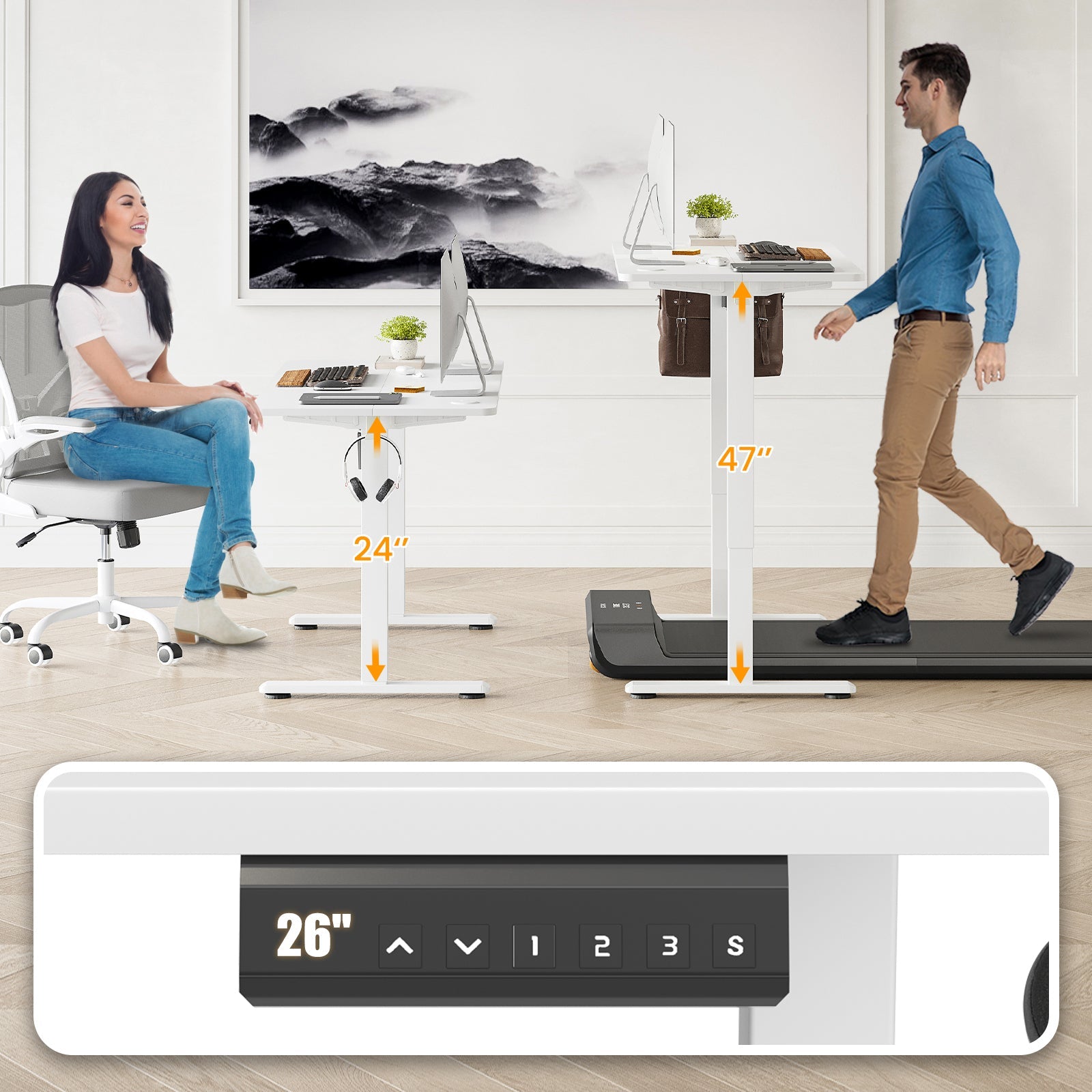 Electric Adjustable Height Sit Stand Home Office Desk with Splice Board