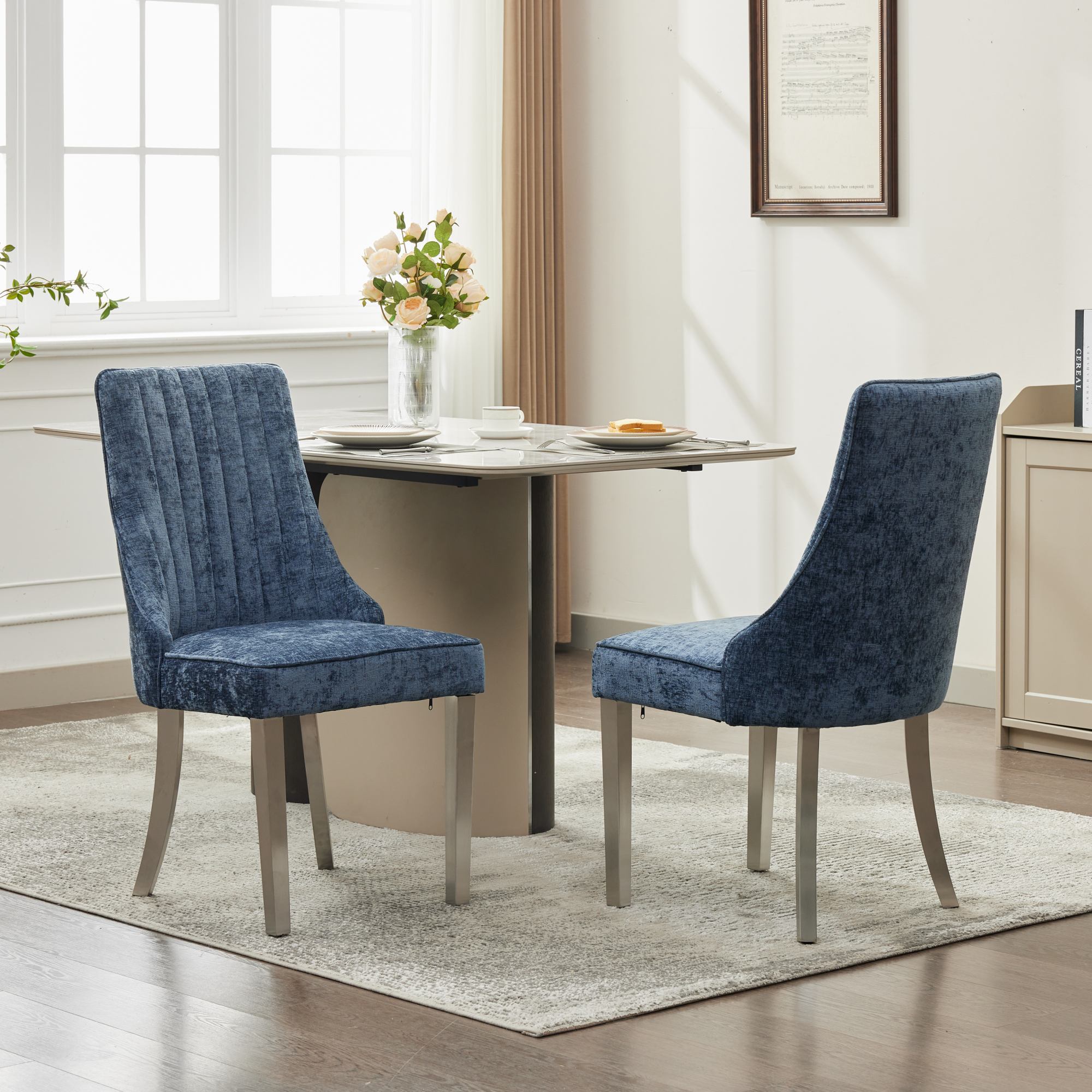 Rayon Cloth Flocking Chenille Dining Chairs (Set of 2 )