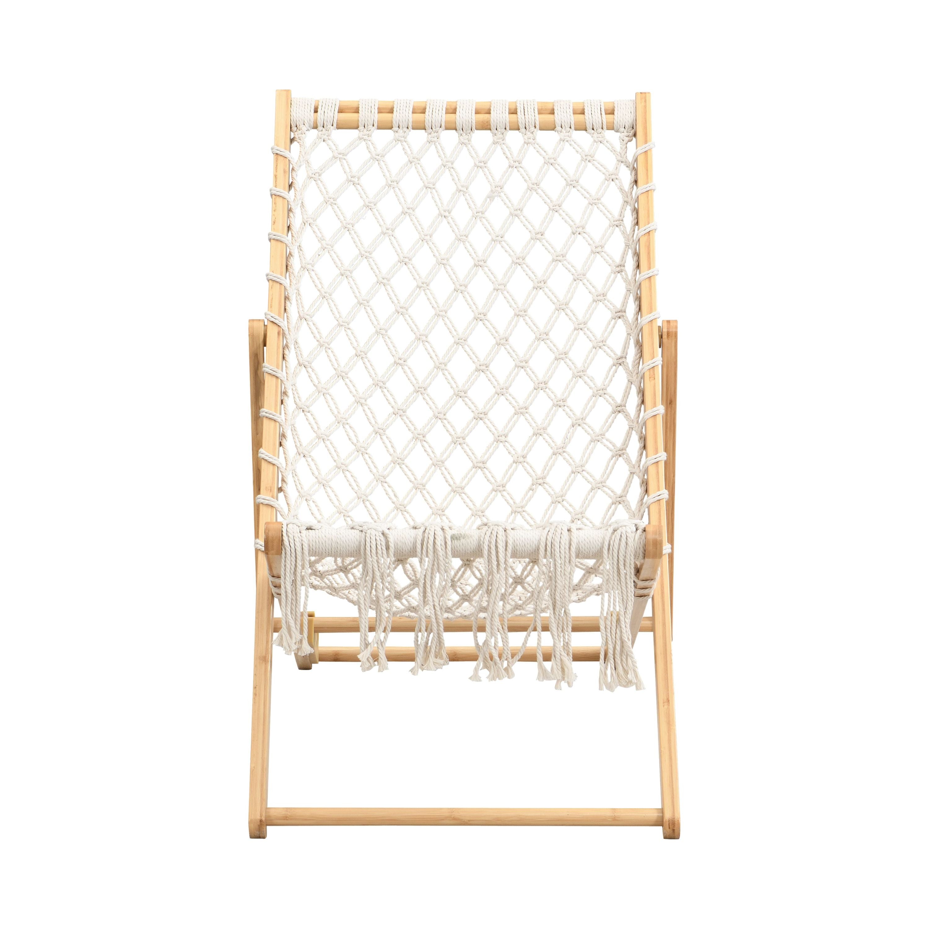 Natural Bamboo Weaving Chair Set with Handwoven Rope for Patio and Living Spaces