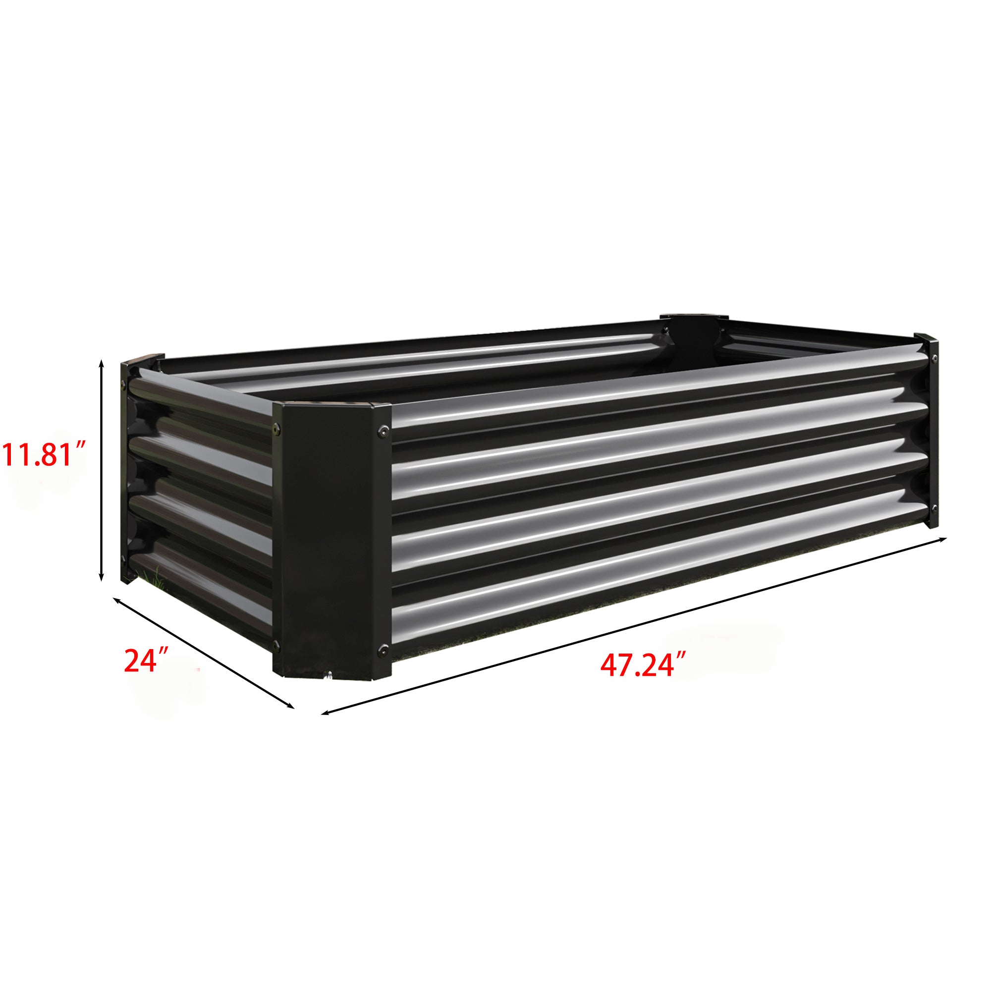 4x2x1ft Metal Raised Garden Bed Black Rectangle Planter Box Vegetables Herbs