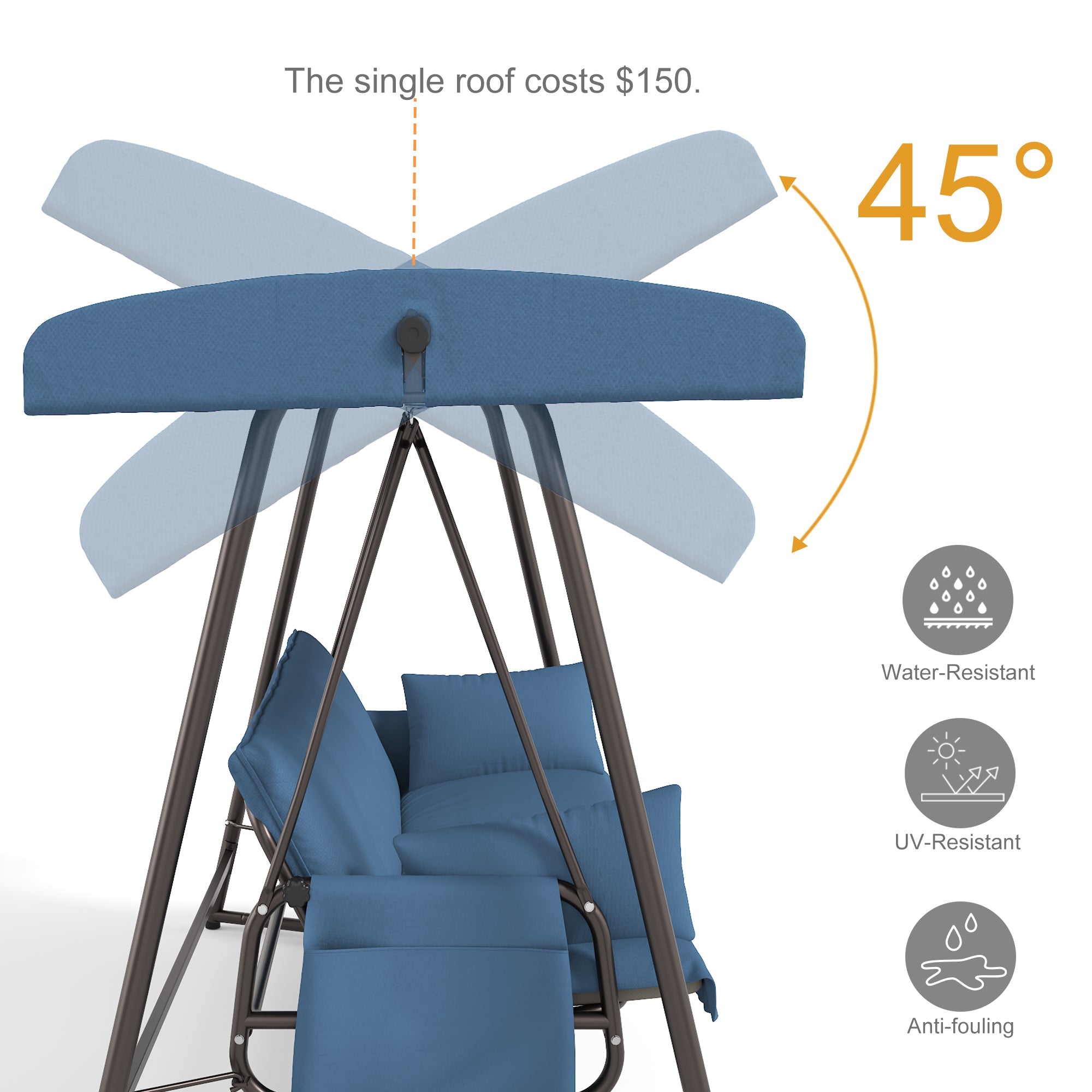 Outdoor Hanging Swing Bed 3-in-1 3-Seater Adjustable Canopy Waterproof Blue