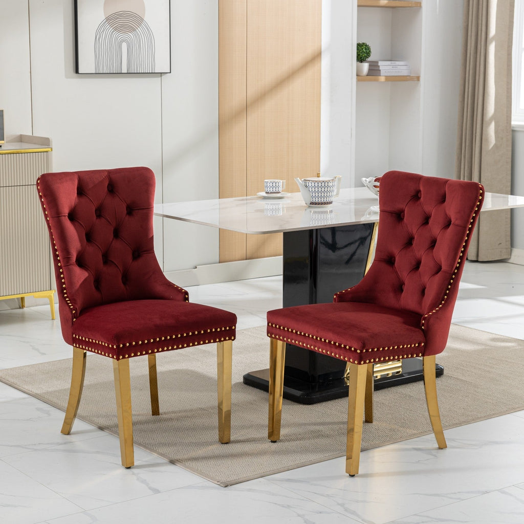 Modern High-end Tufted Solid Wood Velvet Dining Chair(Set of 2)