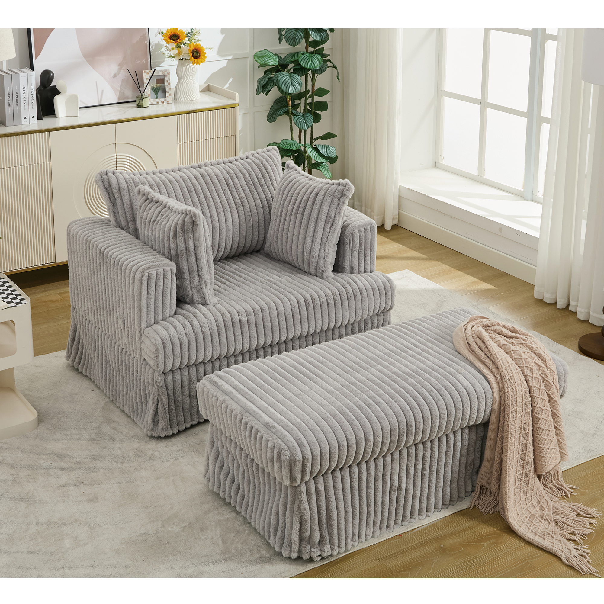 47.7'' Oversized Corduroy Chaise Longue with Ottoman