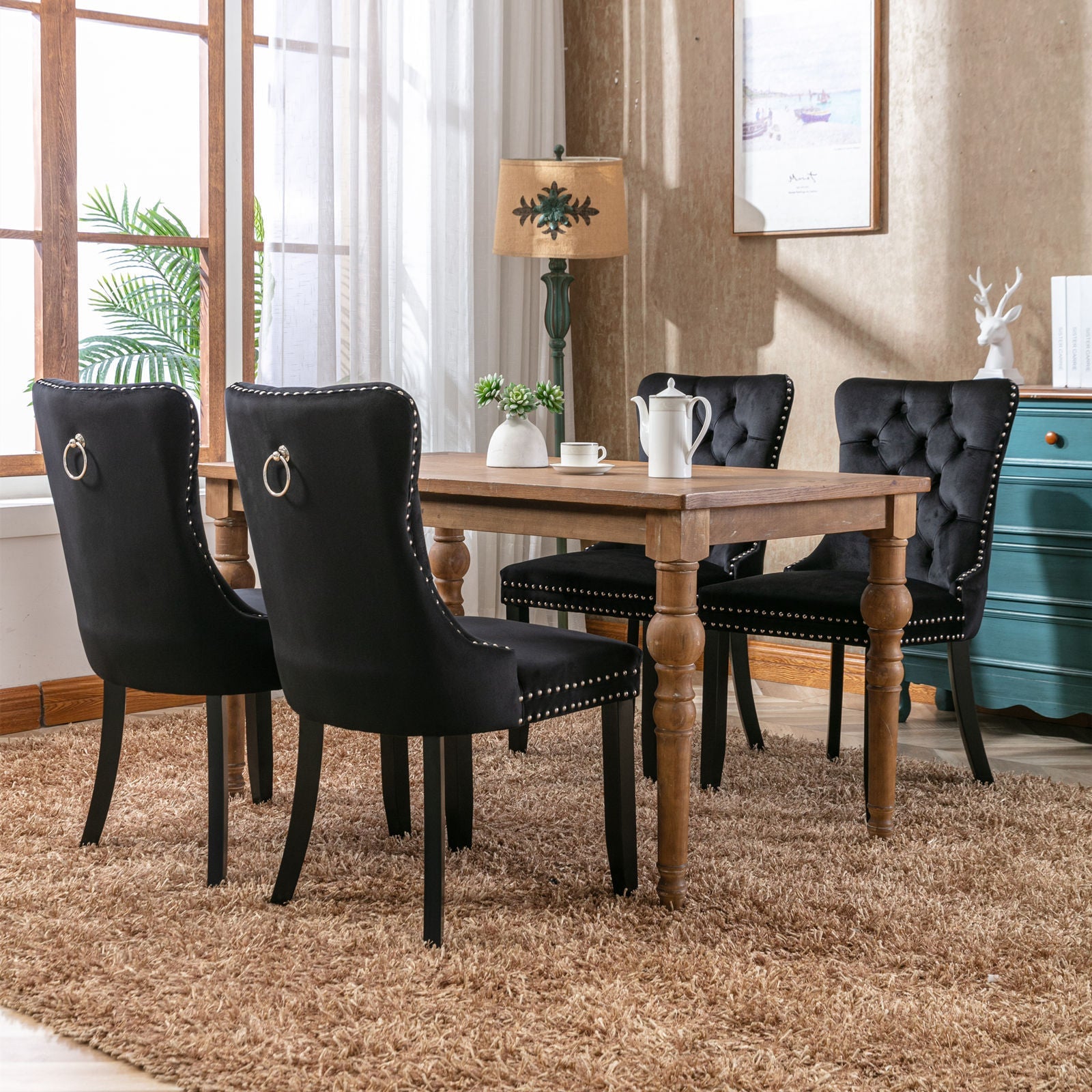 Modern High-end Tufted Solid Wood Velvet Dining Chair(Set of 2)