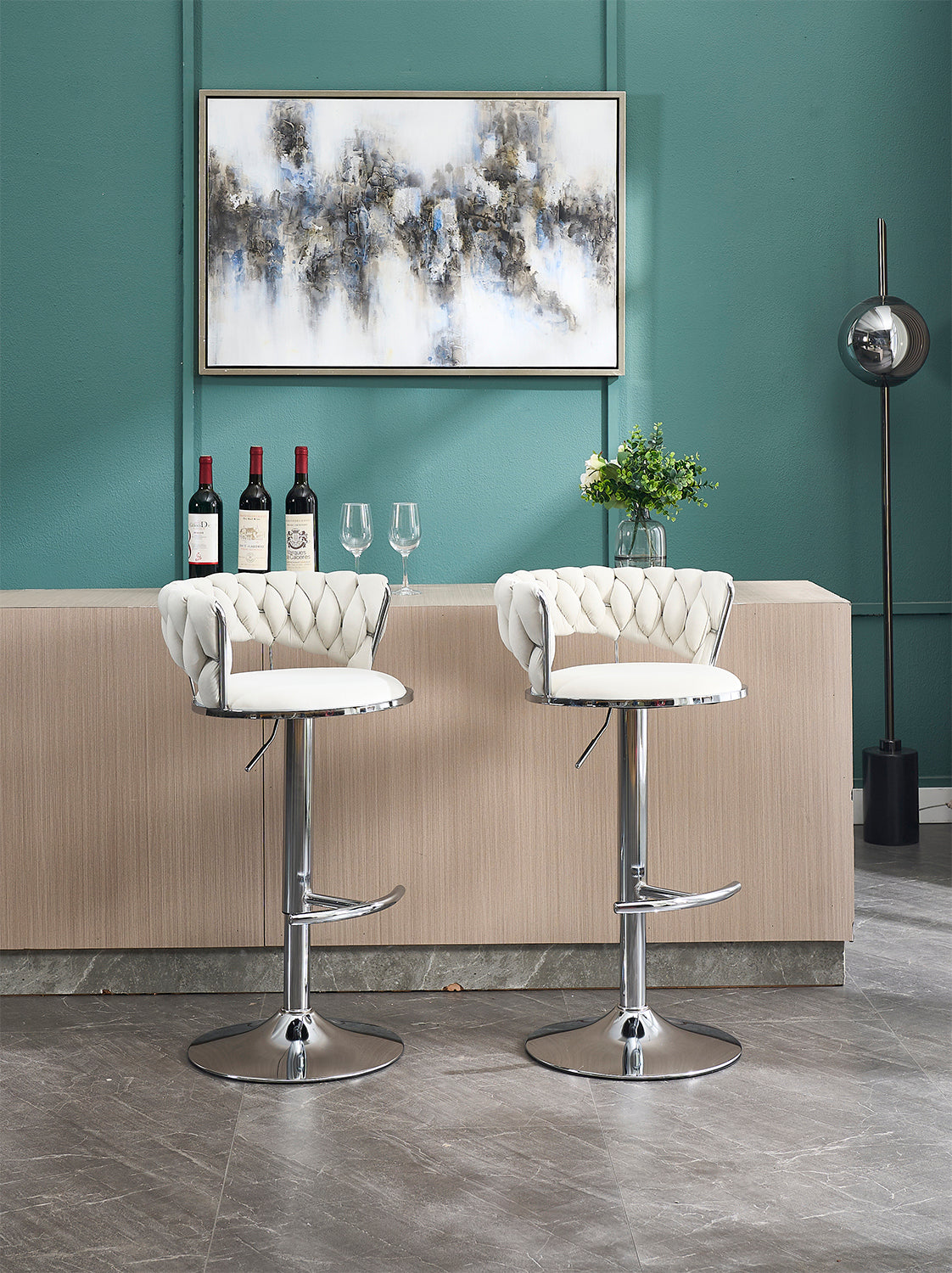 2PCS Metal Bar Stools with Chrome Footrest and Base