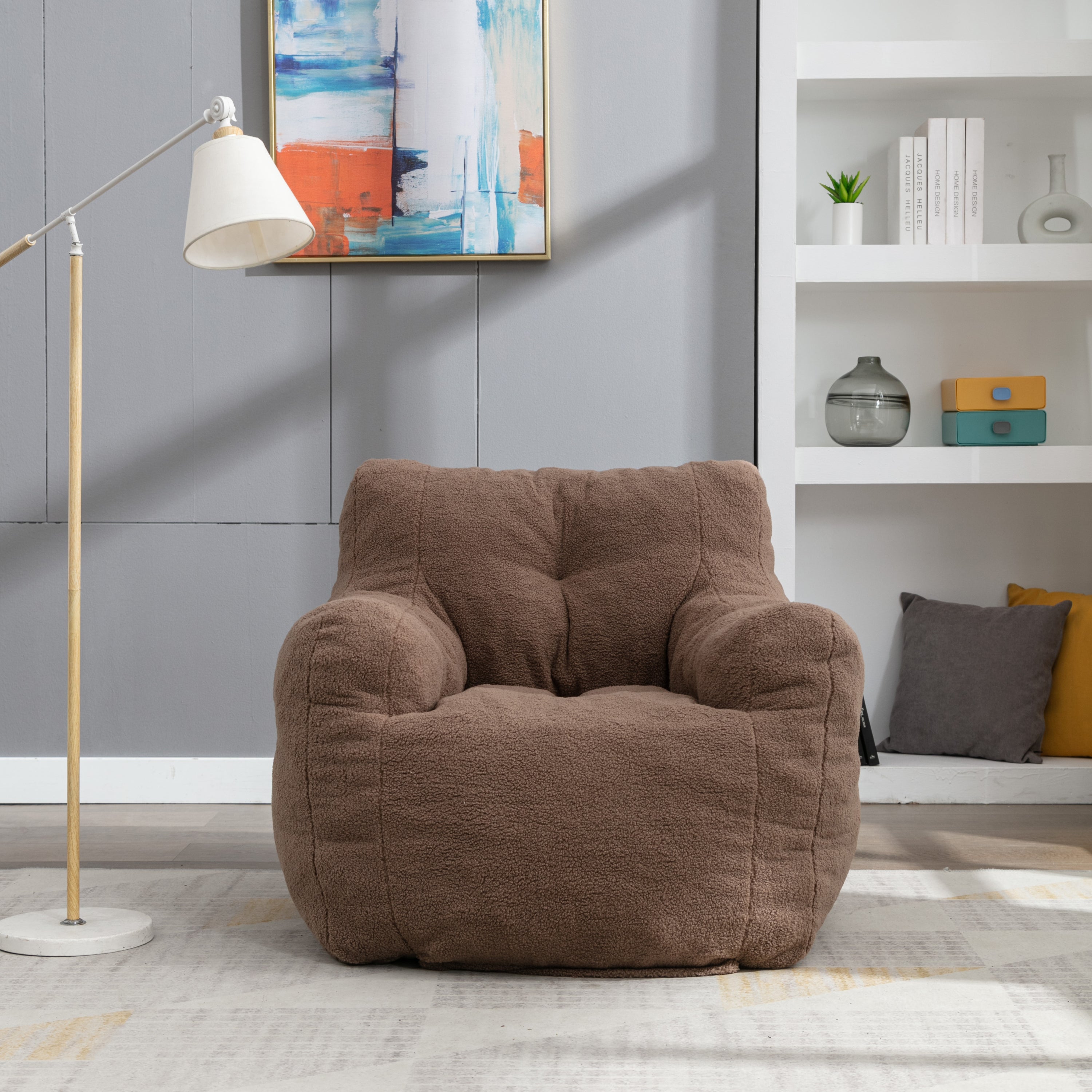 Teddy Fabric Tufted Foam Bean Bag Chair with Memory Sponge