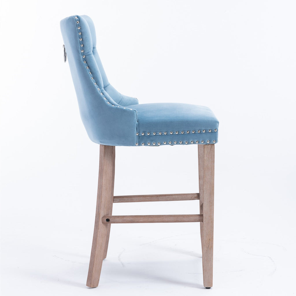Contemporary Velvet Upholstered Barstools with Button Tufted Decoration (Set of 2)