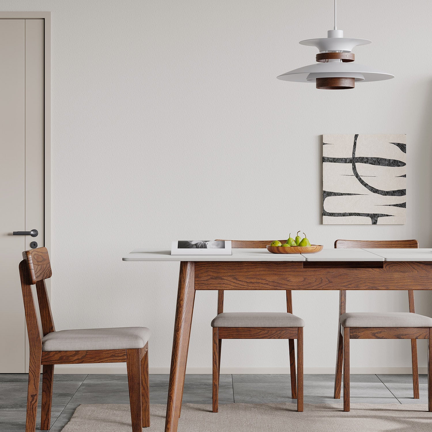 Walnut White Slate Telescopic Dining Table