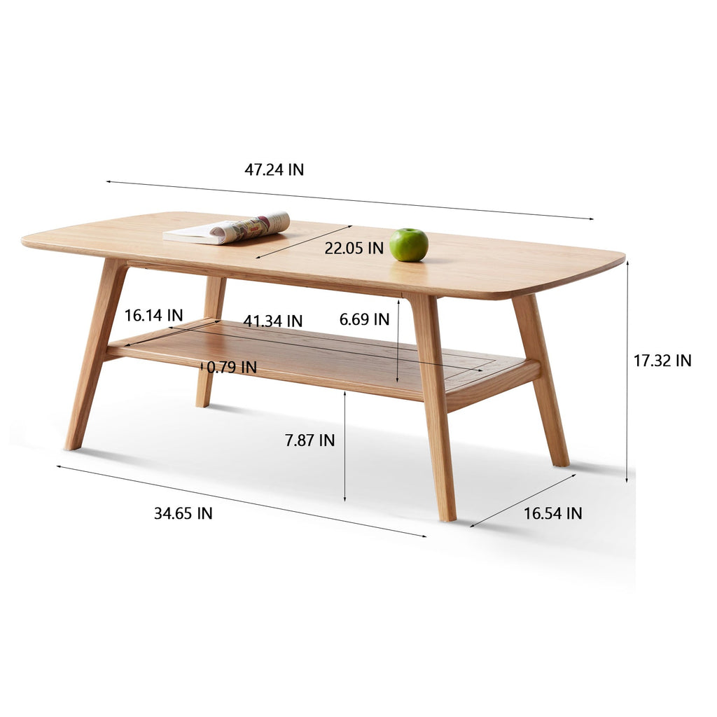 Natural Oak Coffee Table with Storage Shelf