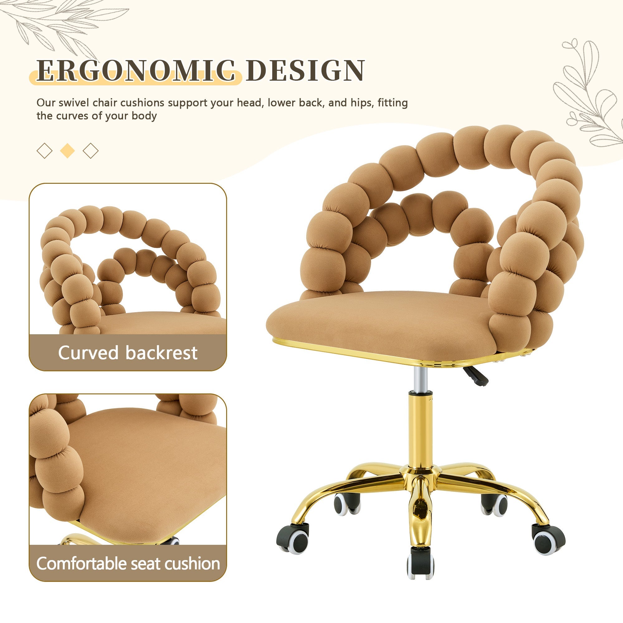 Coloful Modern Velvet Adjustable Swivel Desk Chair with Bubble Back