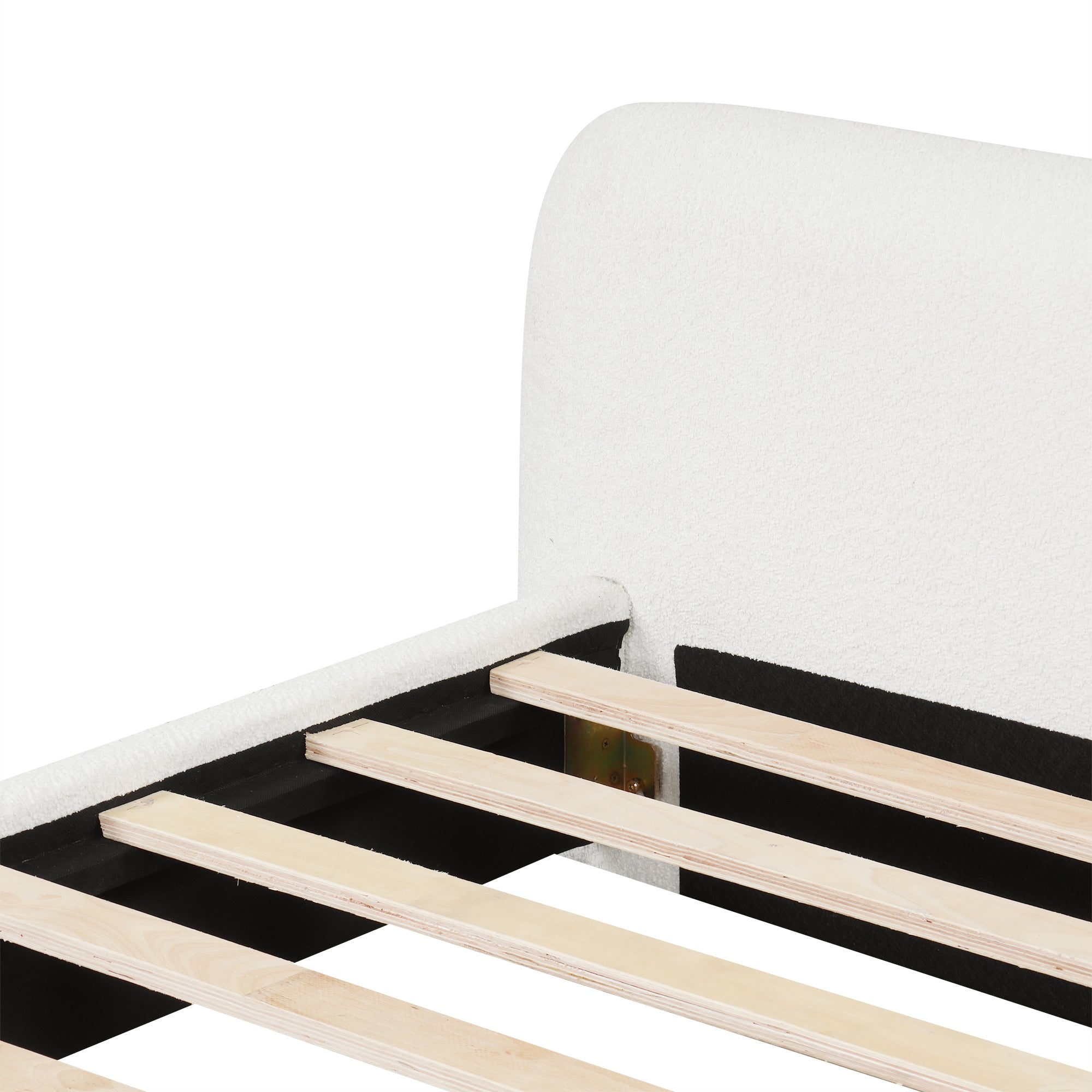 Cozy White Bouclé Upholstered Wood Bed