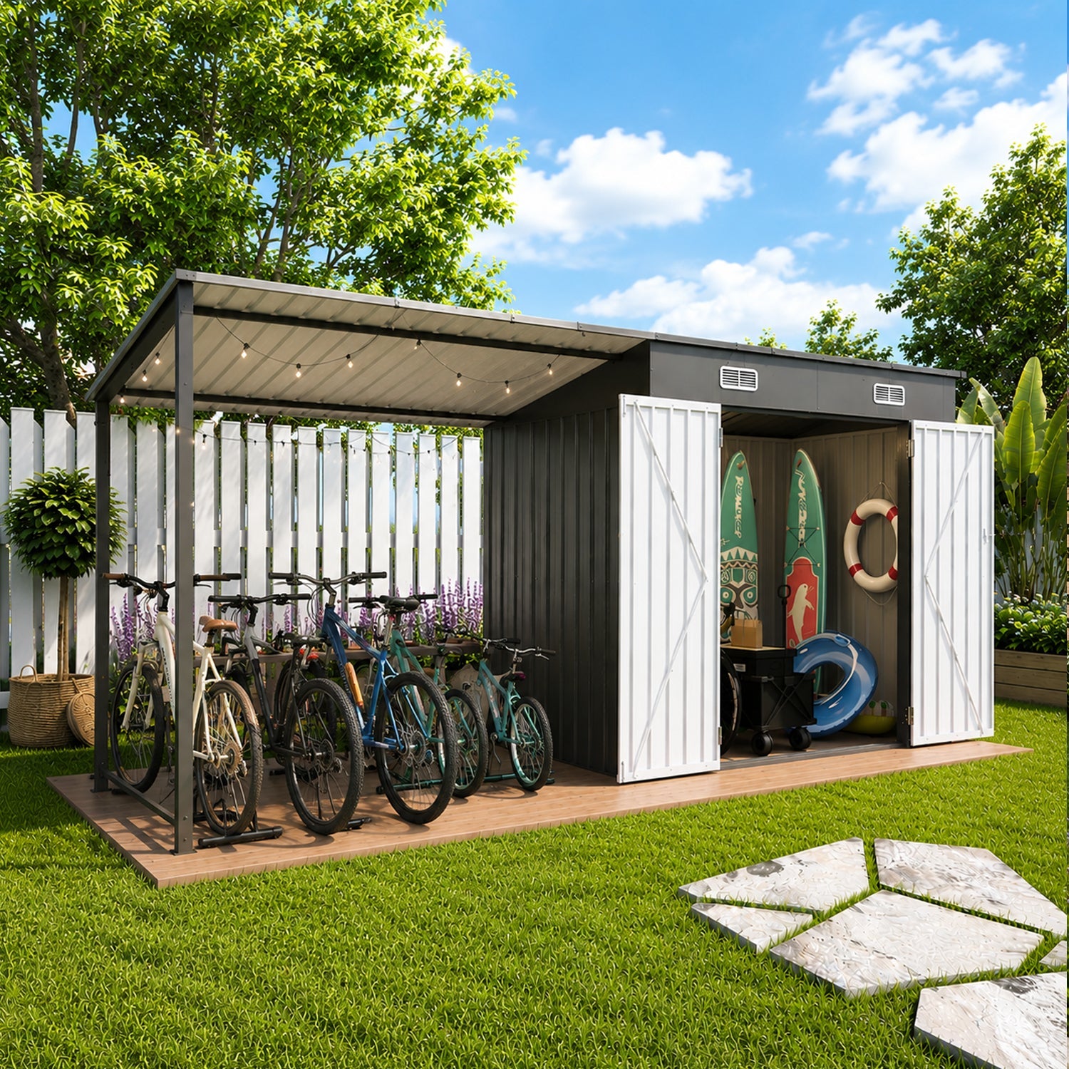 12x4 Ft Metal Lean To Shed With Pergola 2 In 1 Storage Shed Gazebo Combo