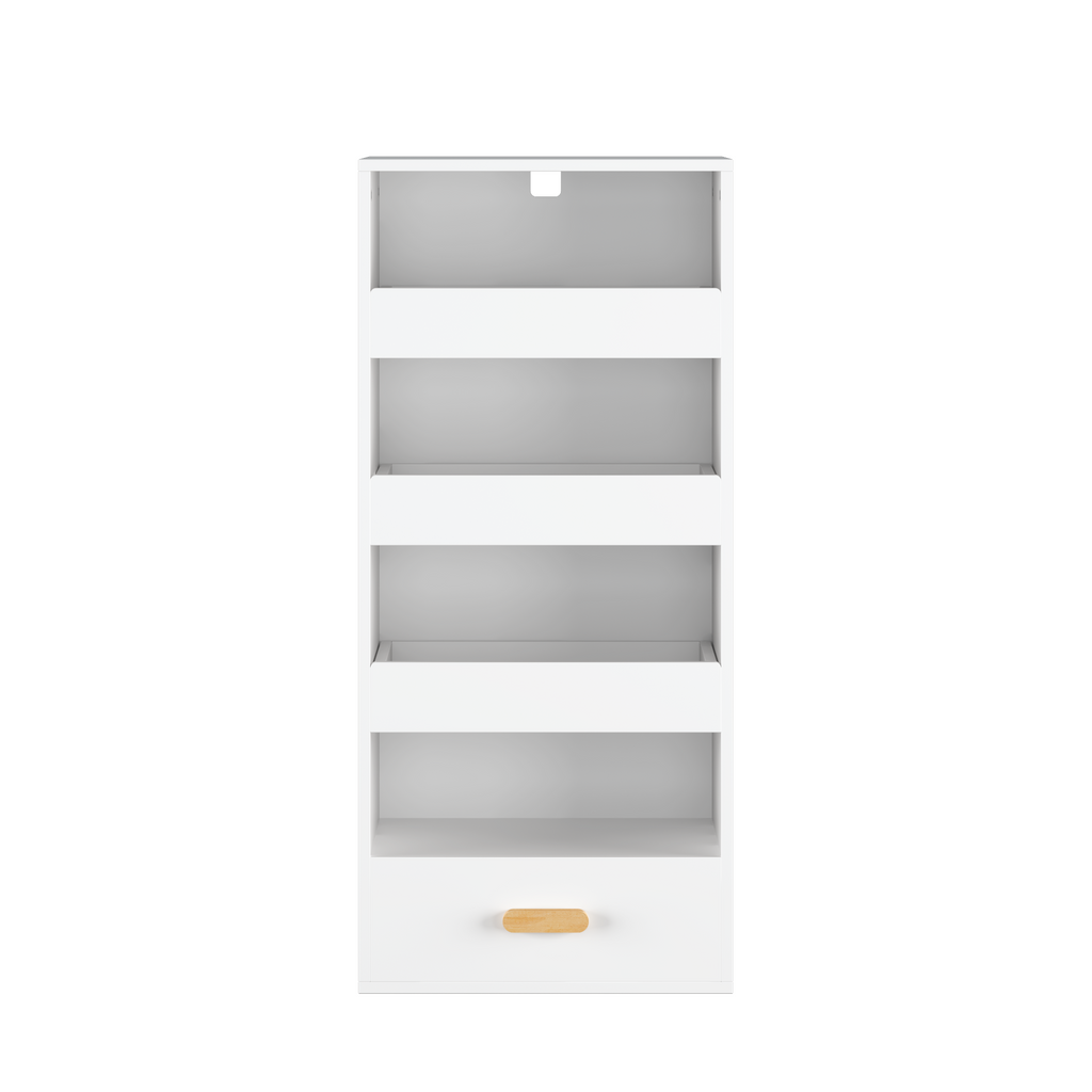 4-Tier Freestanding Bookshelf with 3 Sliding Drawers and 1 Bottom Drawer