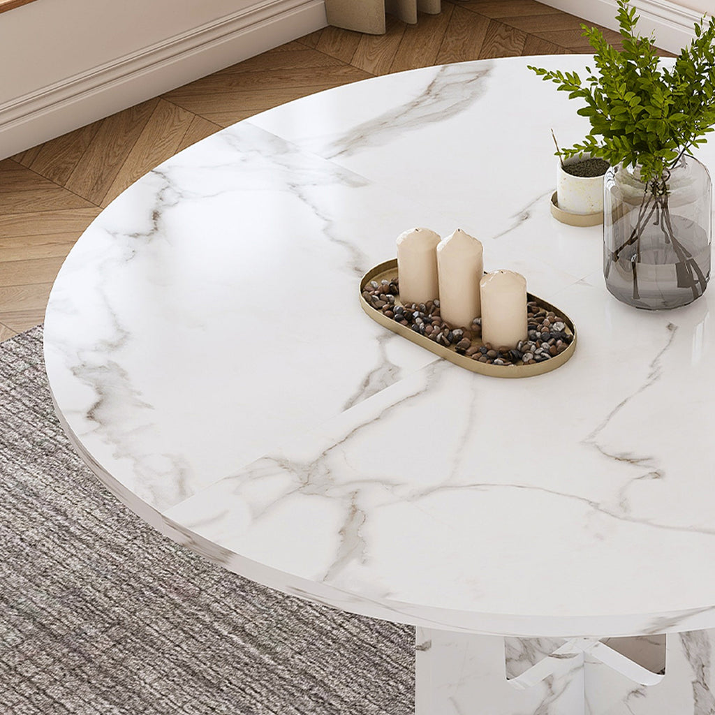 Modern 47.24' Round Dining Table with Marble White Finish