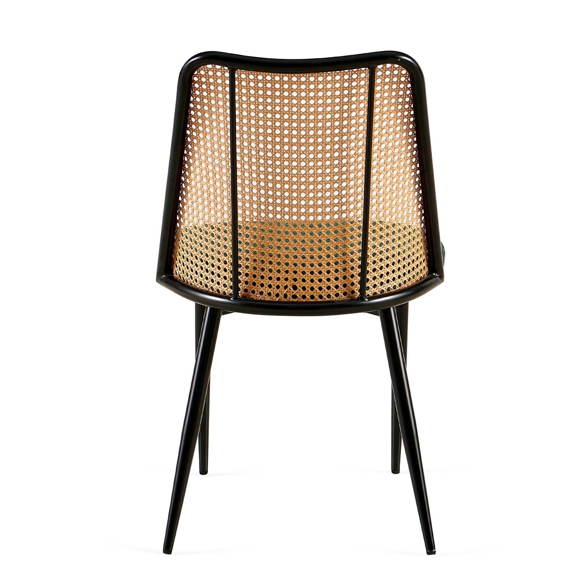 Green Rattan Boucle Dining Chairs with Natural Cane Back (Set of 2)
