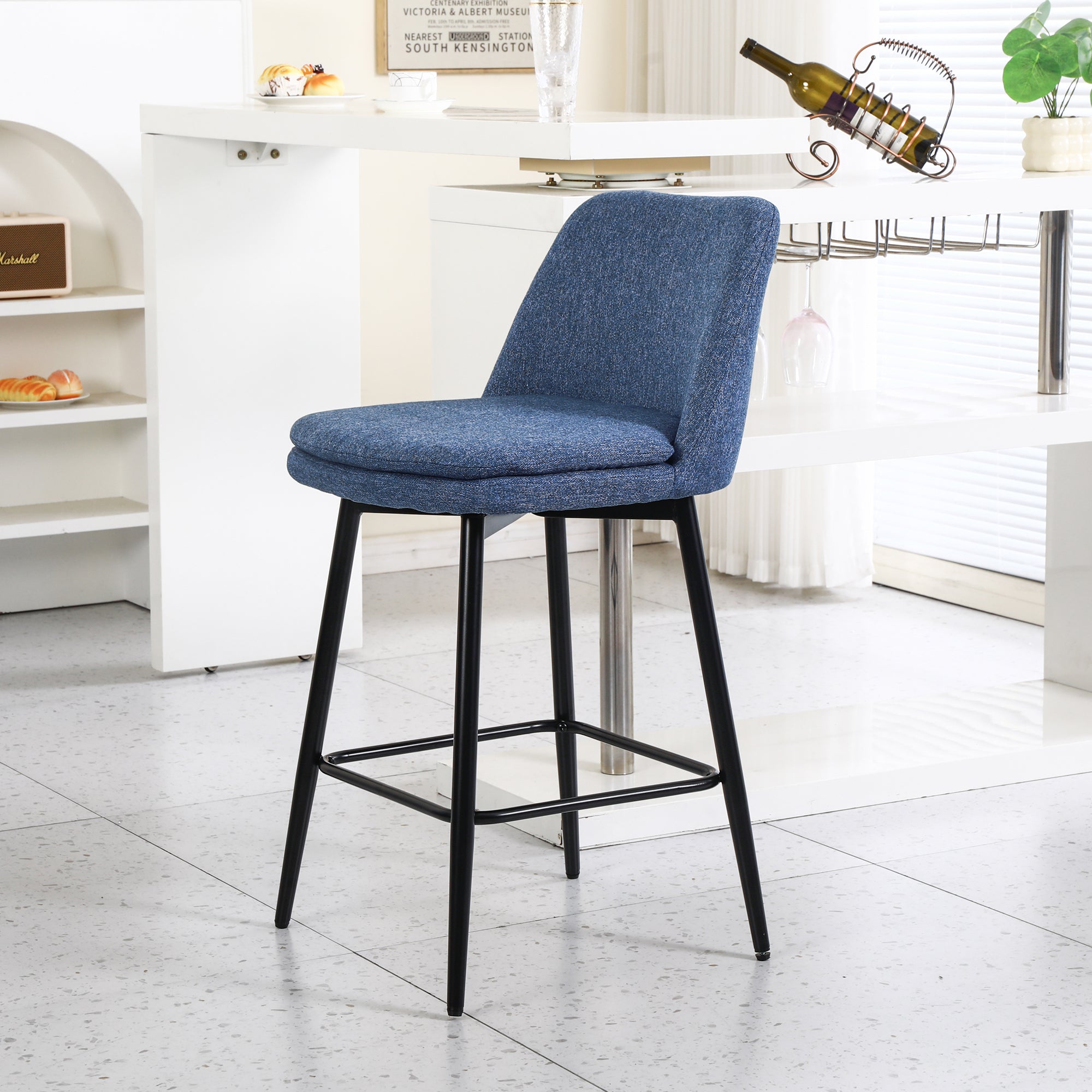 Linen/PU 360° Swivel Barstools (Set of 2)