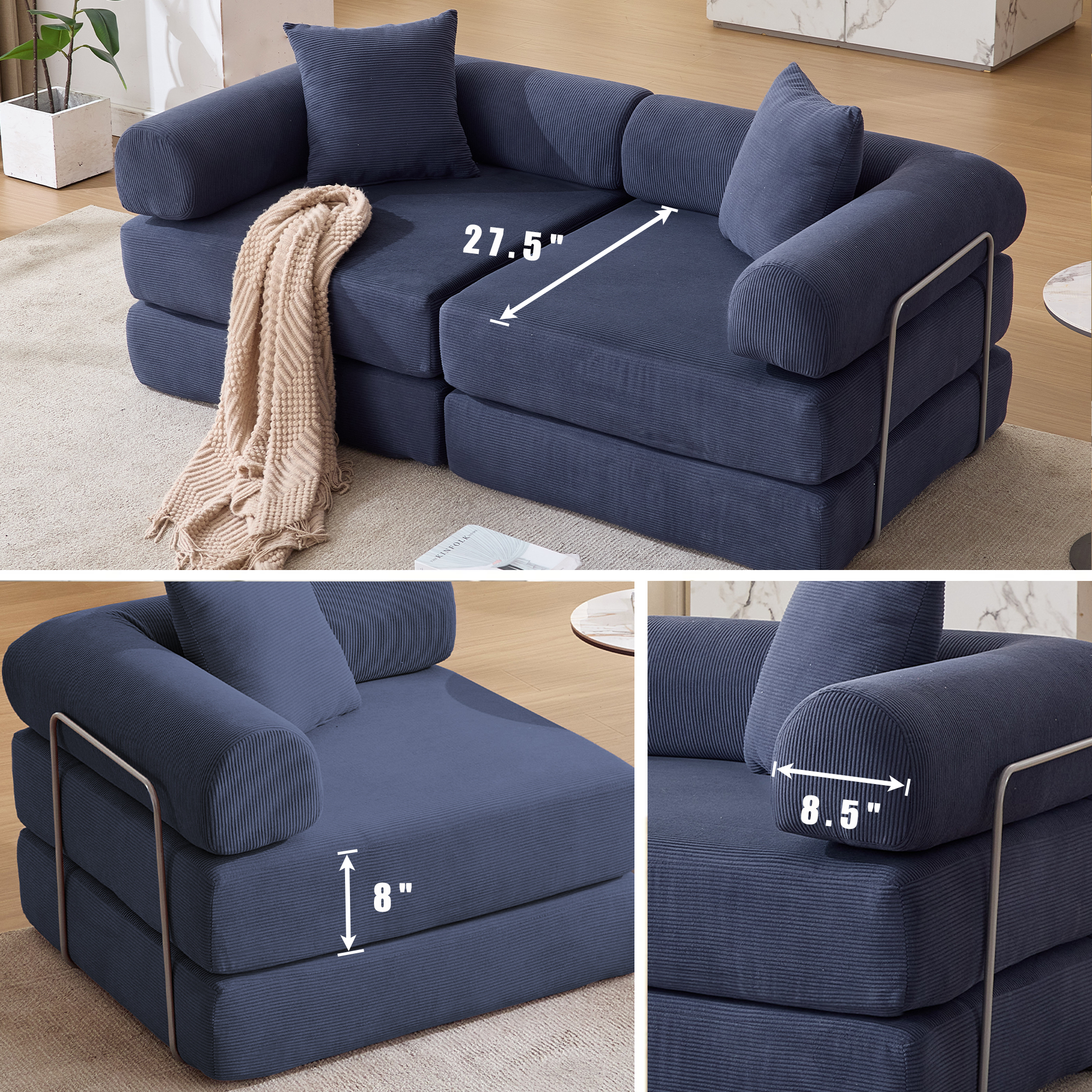 2 Seat Convertible Couch Folding Mattress Couch Sofa Bed