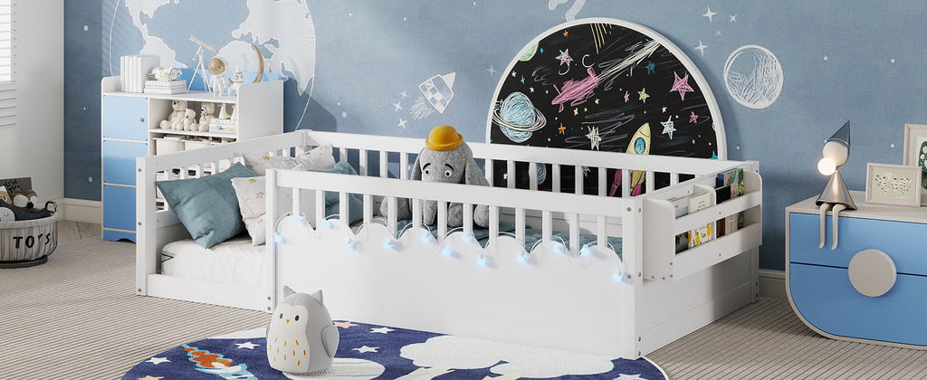 Twin/Full Montessori Floor Kids Bed Frame with High Rails