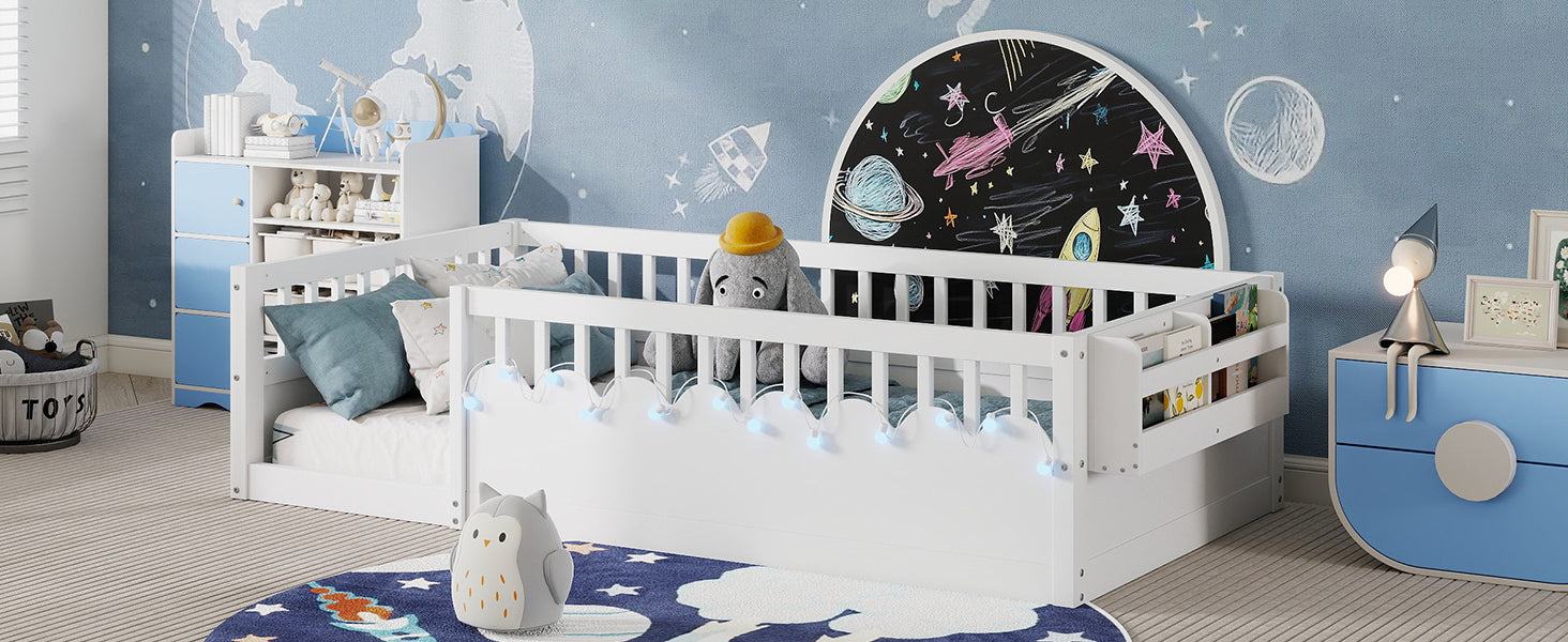 Twin/Full Montessori Floor Kids Bed Frame with High Rails