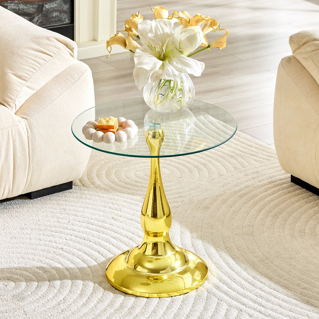 20" Small Luxury Metal Round Side Table with a Glass Top