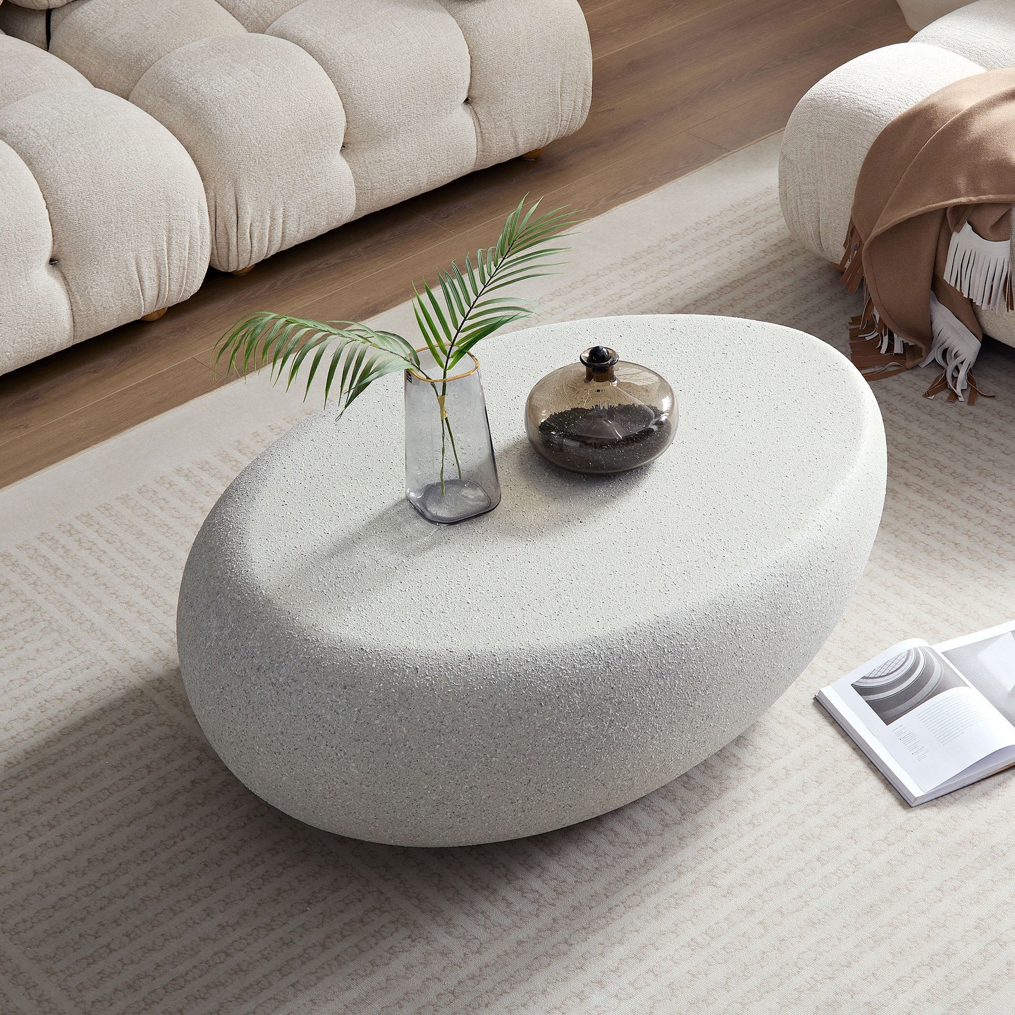 43.31'' Fiberglass Elliptical Coffee Table for Living Room