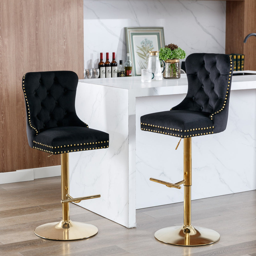 Modern Upholstered Swivel Velvet Barstools (Set of 2)