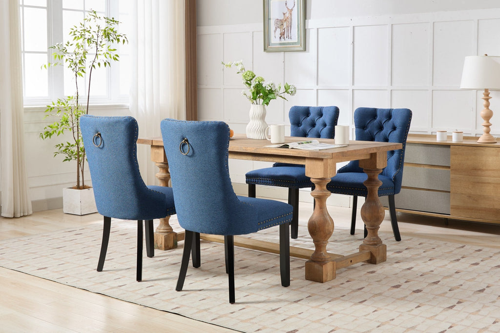 Linen Contemporary Tufted Flax Upholstered Dining Chairs (Set of 2)