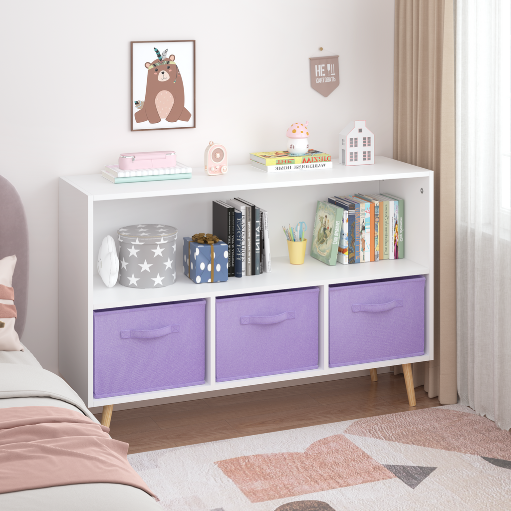 Children's Book Display Kids Bookcase with 3 Fabric Bins