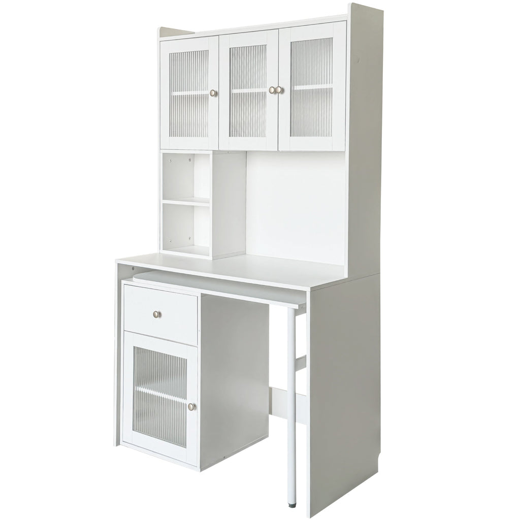 90 Degree Rotating Desktop Computer Desk with Glass Door for Home Office