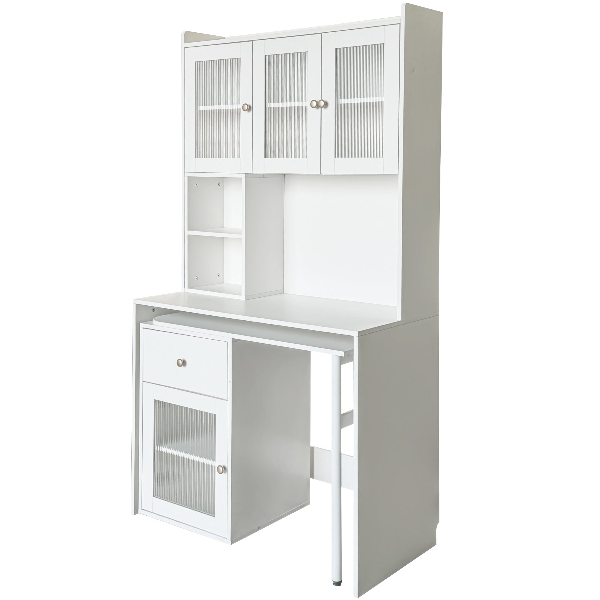 90 Degree Rotating Desktop Computer Desk with Glass Door for Home Office