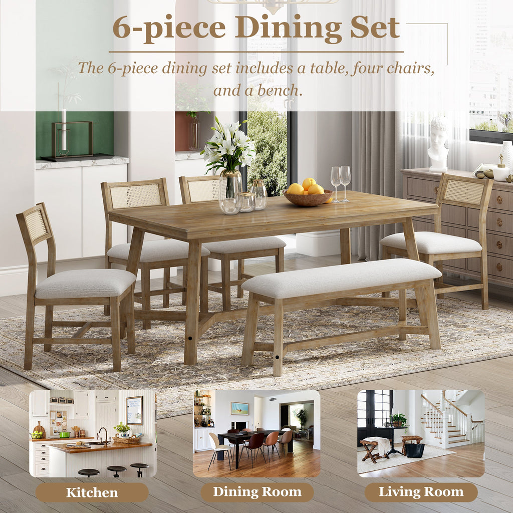 6 Pieces Retro Farmhouse Style Dining Set