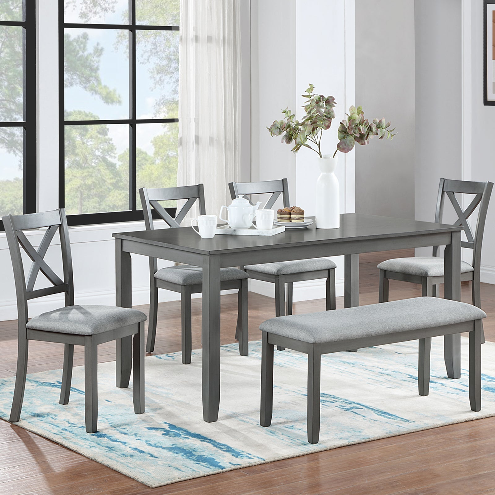 Rectangular Wooden Dining Table (Set for 6)