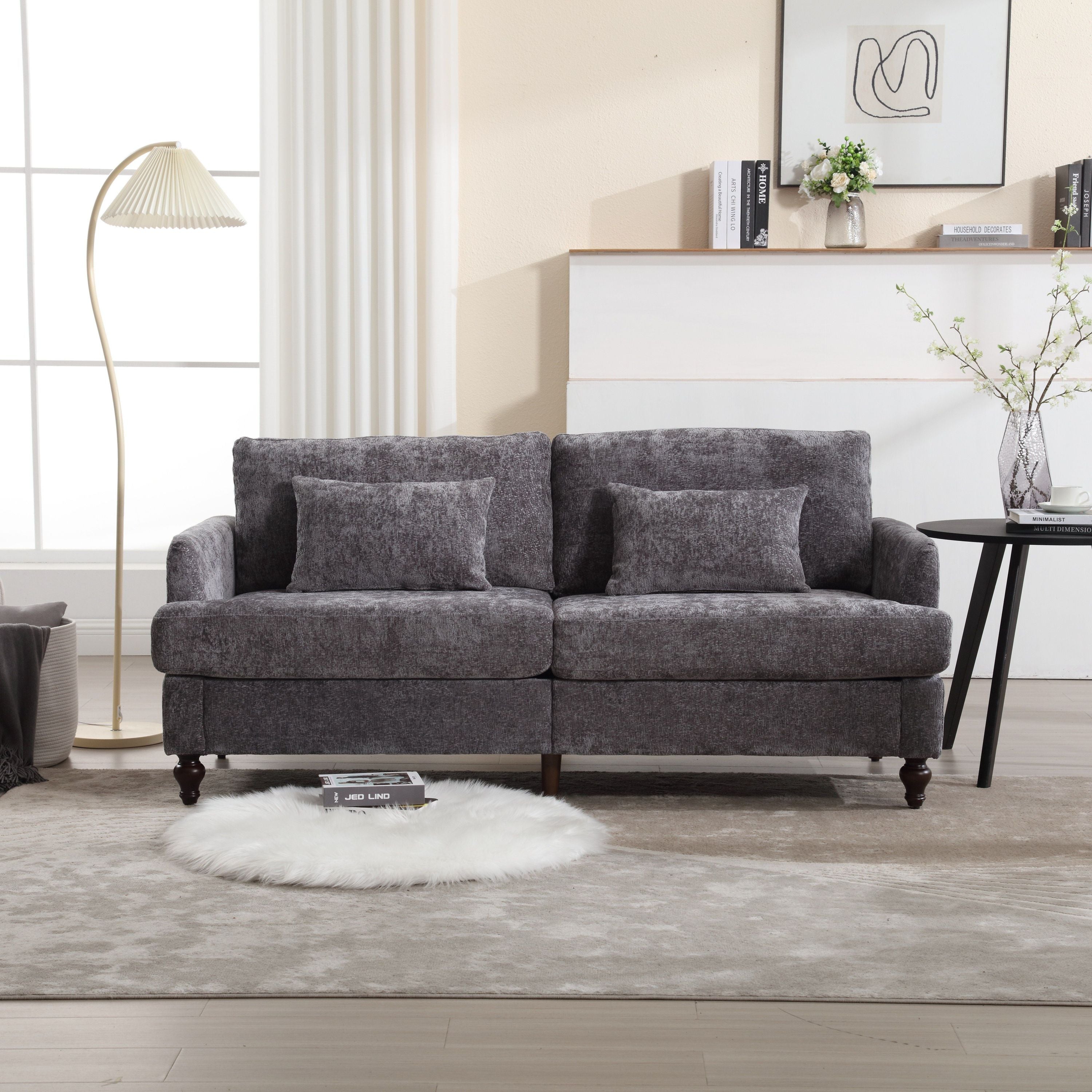 Mid Century Modern Chenille Fabric Loveseat Sofa