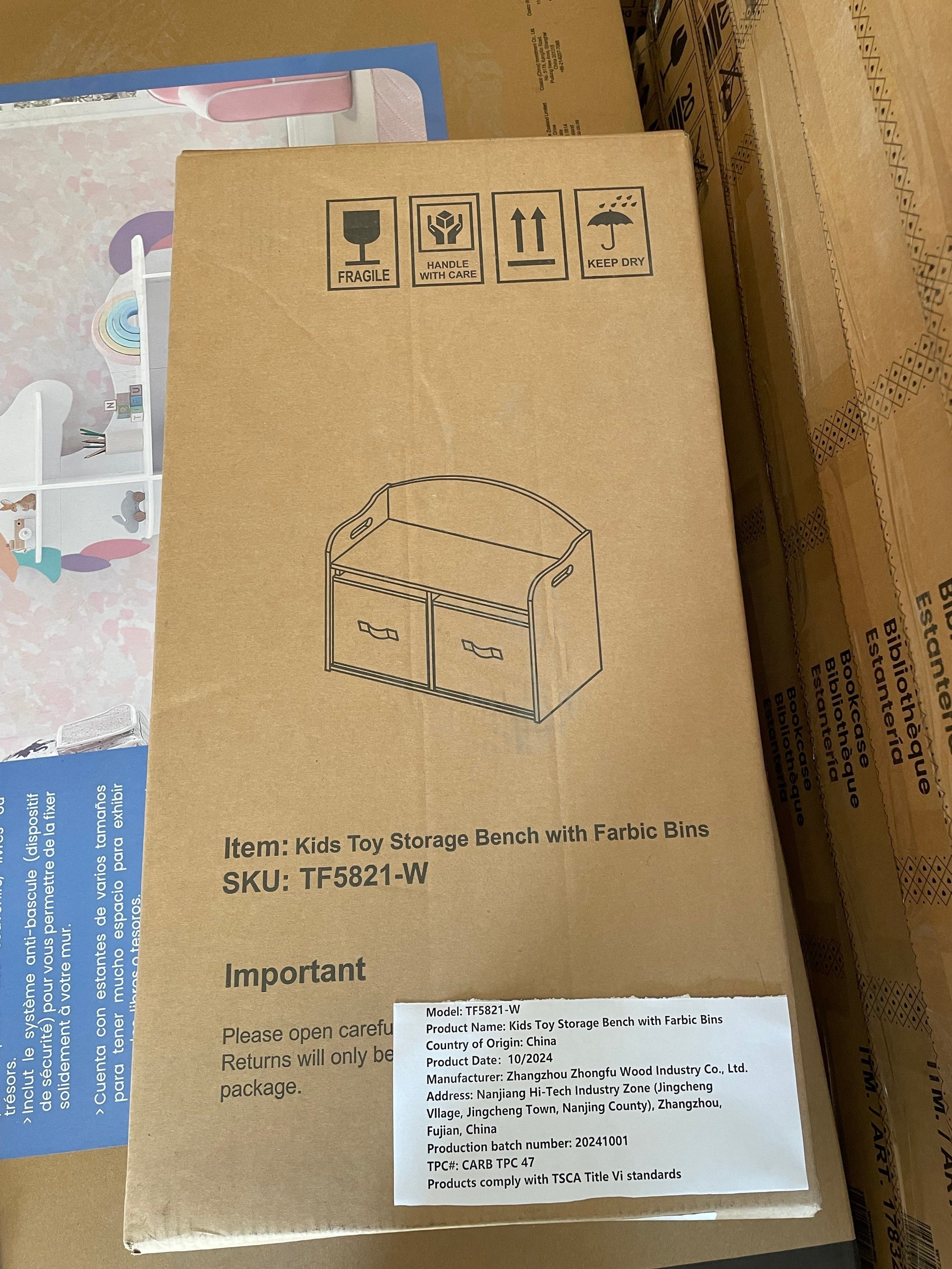 Kids Wooden Toy Box with Collapsible Fabric Drawers
