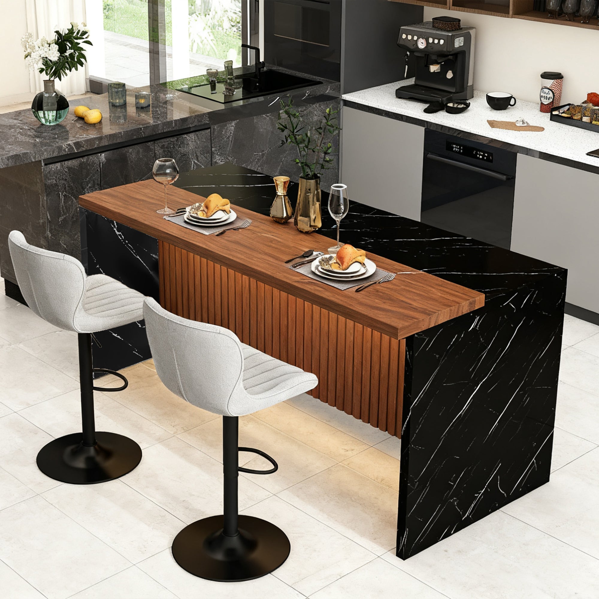 63' Modern Kitchen Island with Marble-Look Surface (Island Only)