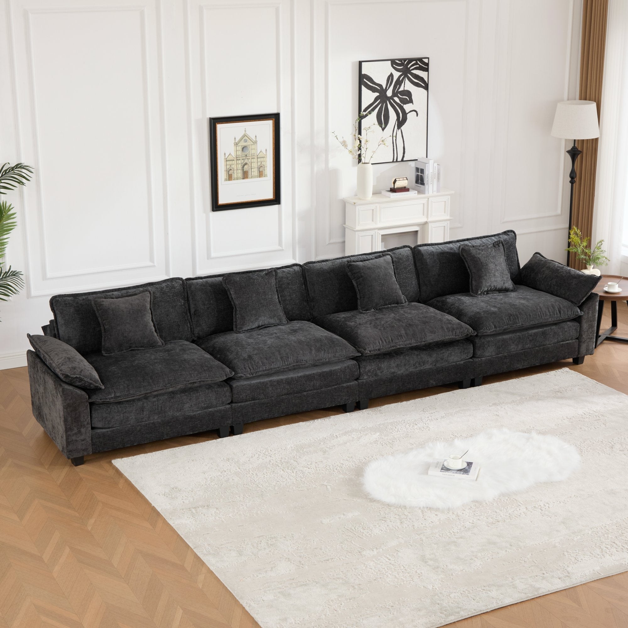 Modern Comfy Upholstered Seat Cushion Sectional Couch (Ottoman is Not Included)