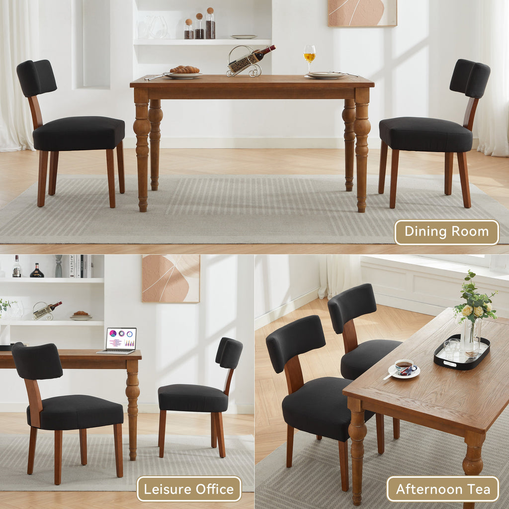2Pcs  Modern Armless Dining Chairs With Curved Wingback and Solid Wooden Legs