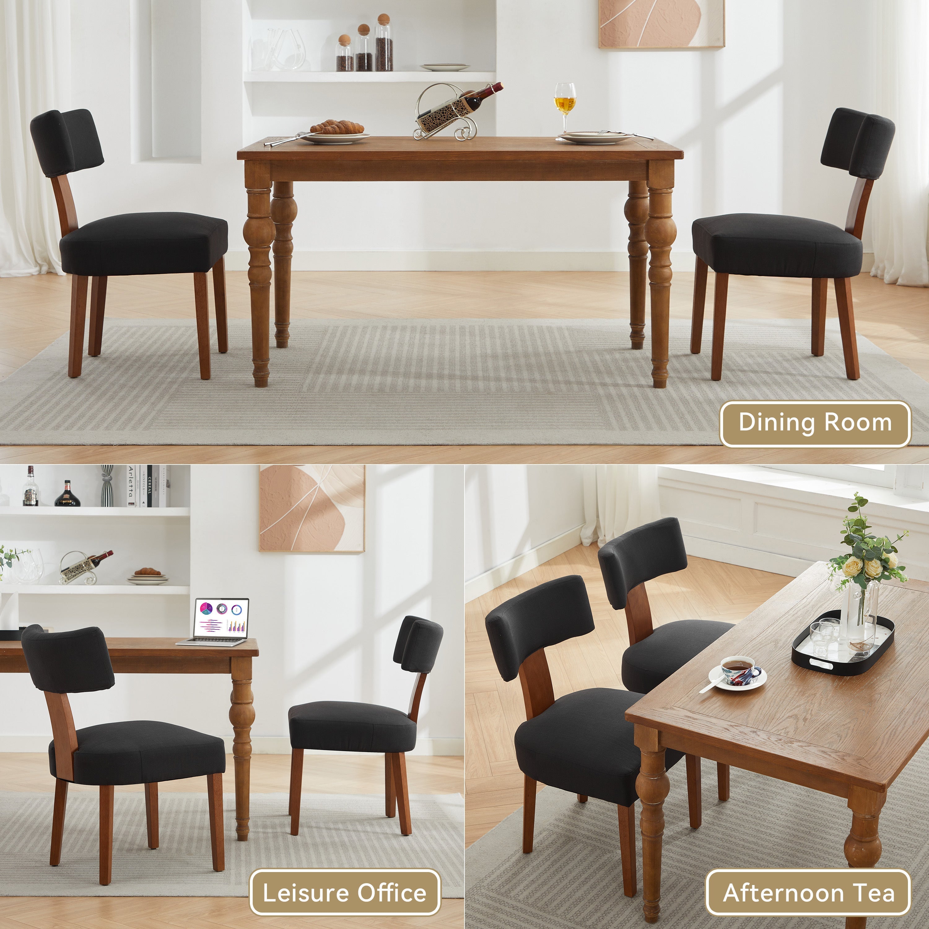 2Pcs  Modern Armless Dining Chairs With Curved Wingback and Solid Wooden Legs