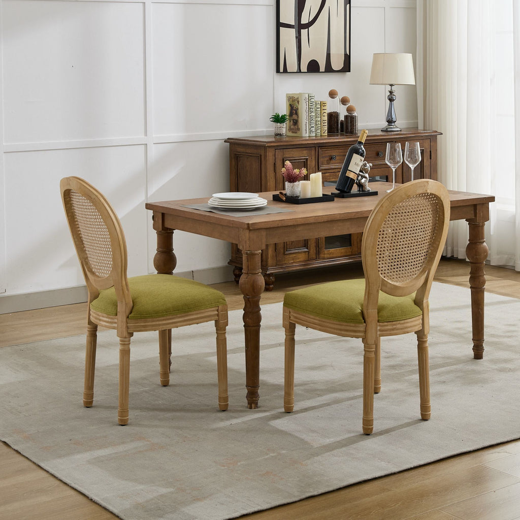 French Style Solid Wood Frame Linen Fabric Dining Chair (Set of 2)