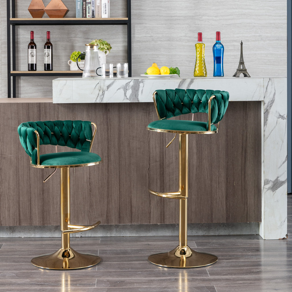 Swivel Height Adjustable Velvet Bar Stools with Golden Leg (Set of 2 )