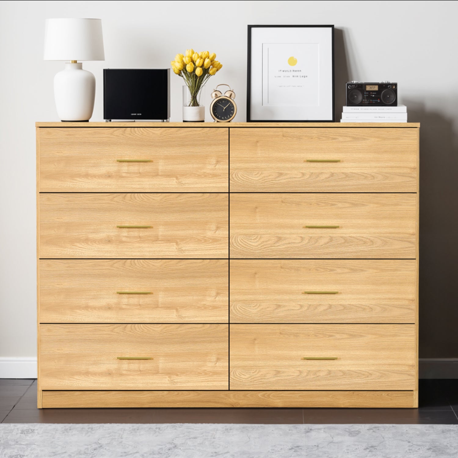 Modern Natural 8-Drawer Dresser for Bedroom