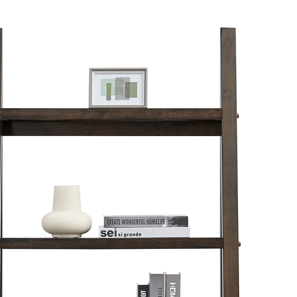 5-Tier Storage Rack Bookshelf with Rubber Wood Frame