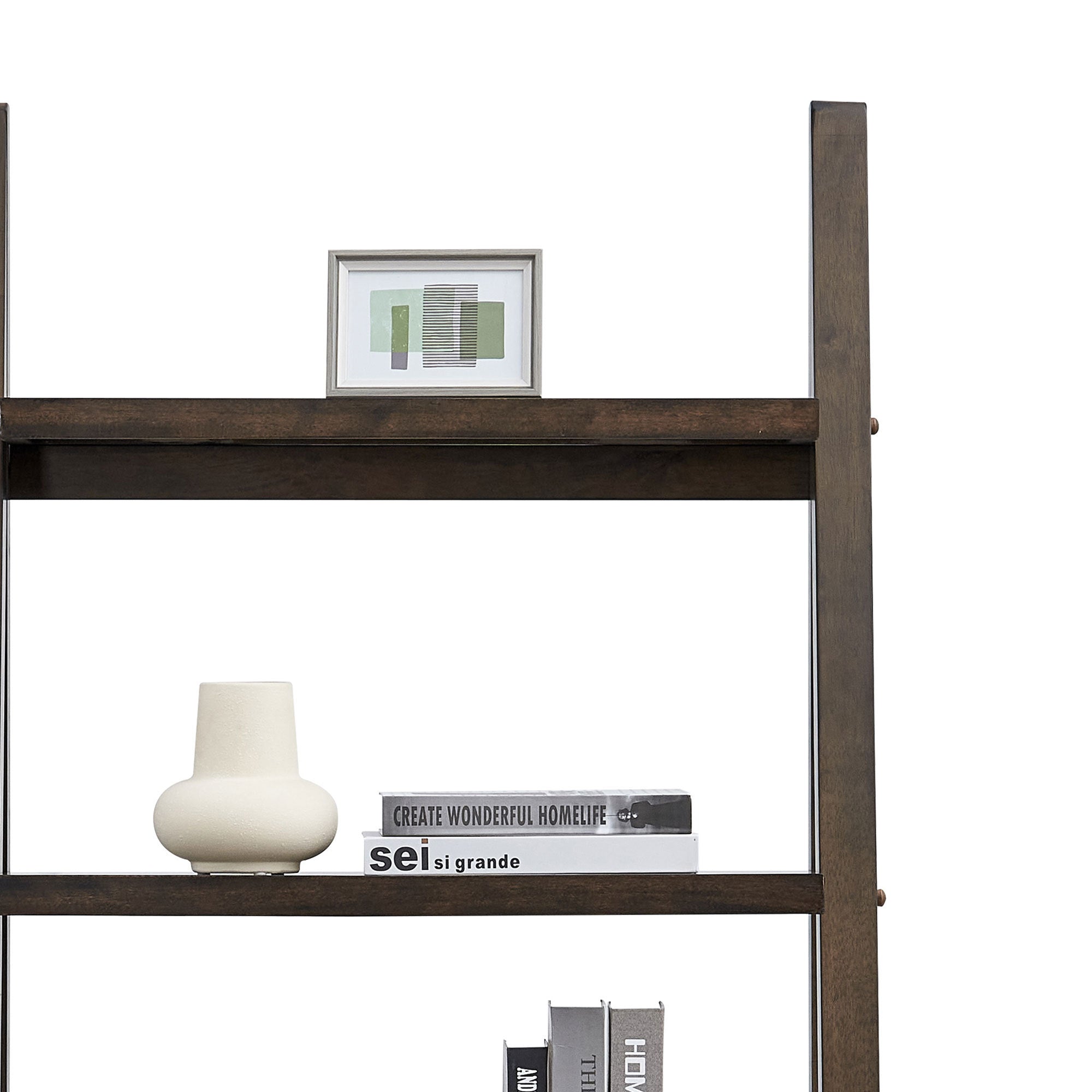 5-Tier Storage Rack Bookshelf with Rubber Wood Frame