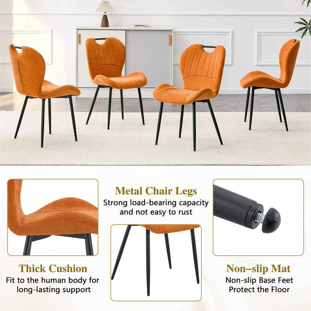 Set of 4 Fabric Dining Chairs Black Metal Frame Wide Cushioned Comfortable