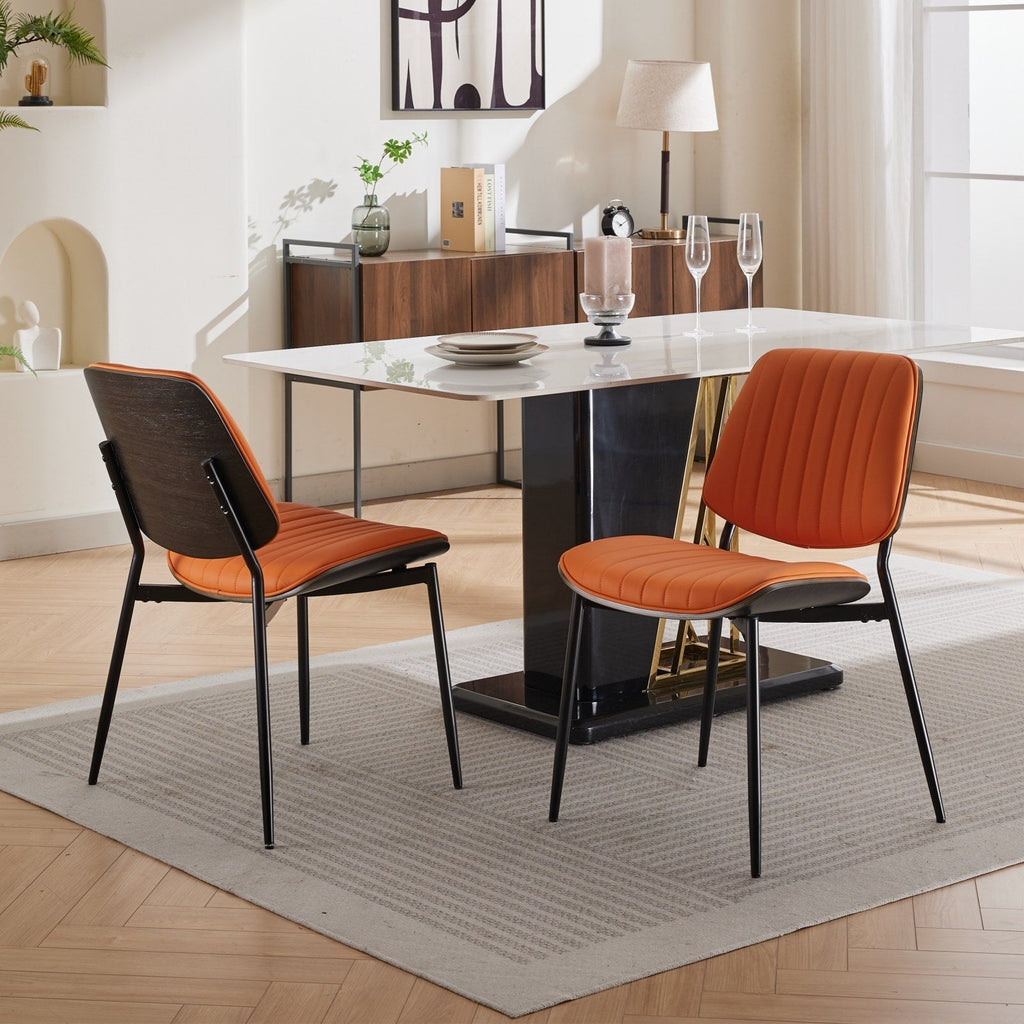 Mid Century Modern Retro Faux Leather Dining Chairs with Walnut Bentwood (Set of 2)