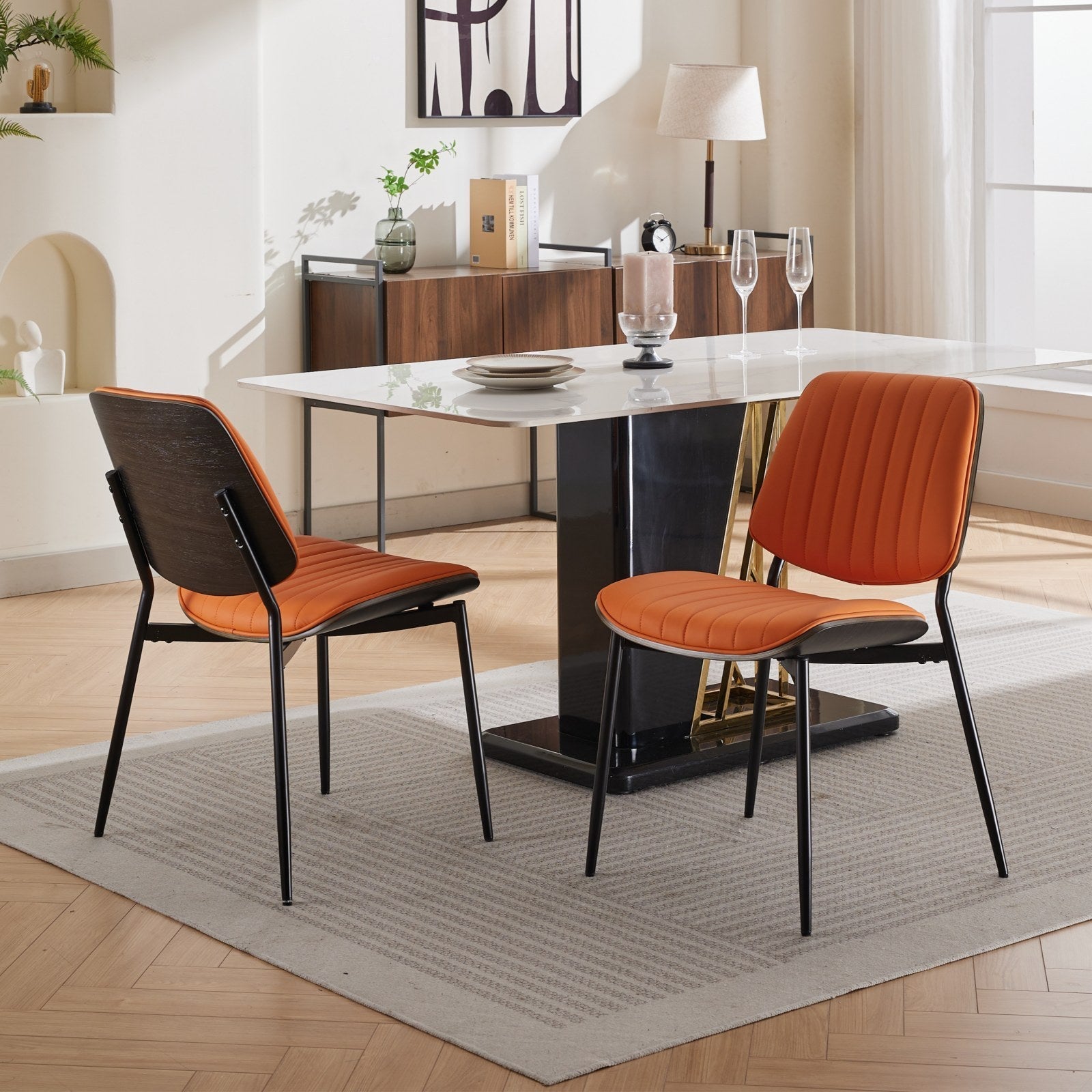 Mid Century Modern Retro Faux Leather Dining Chairs with Walnut Bentwood (Set of 2)