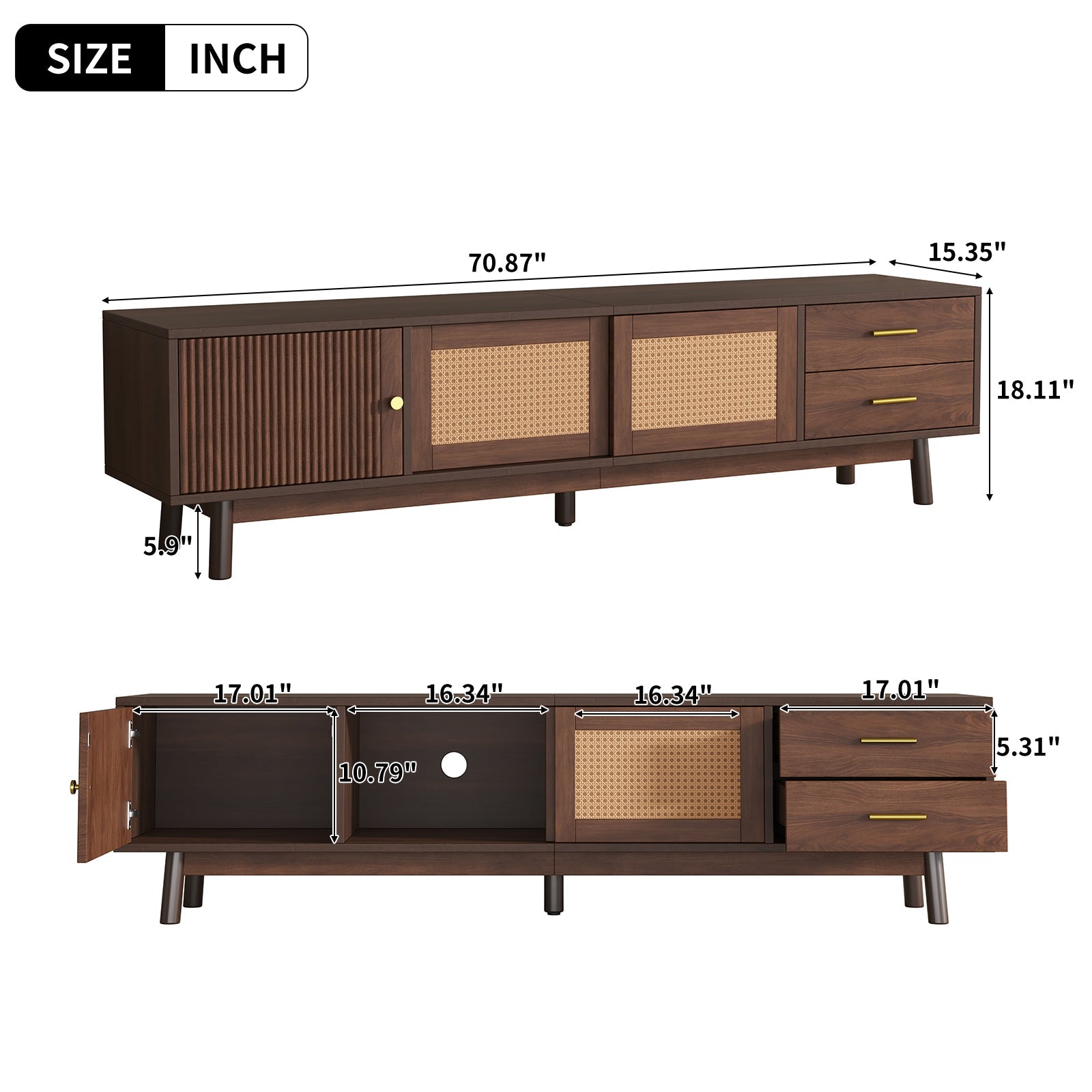 Mid Century Modern TV Stand for 80' TVs