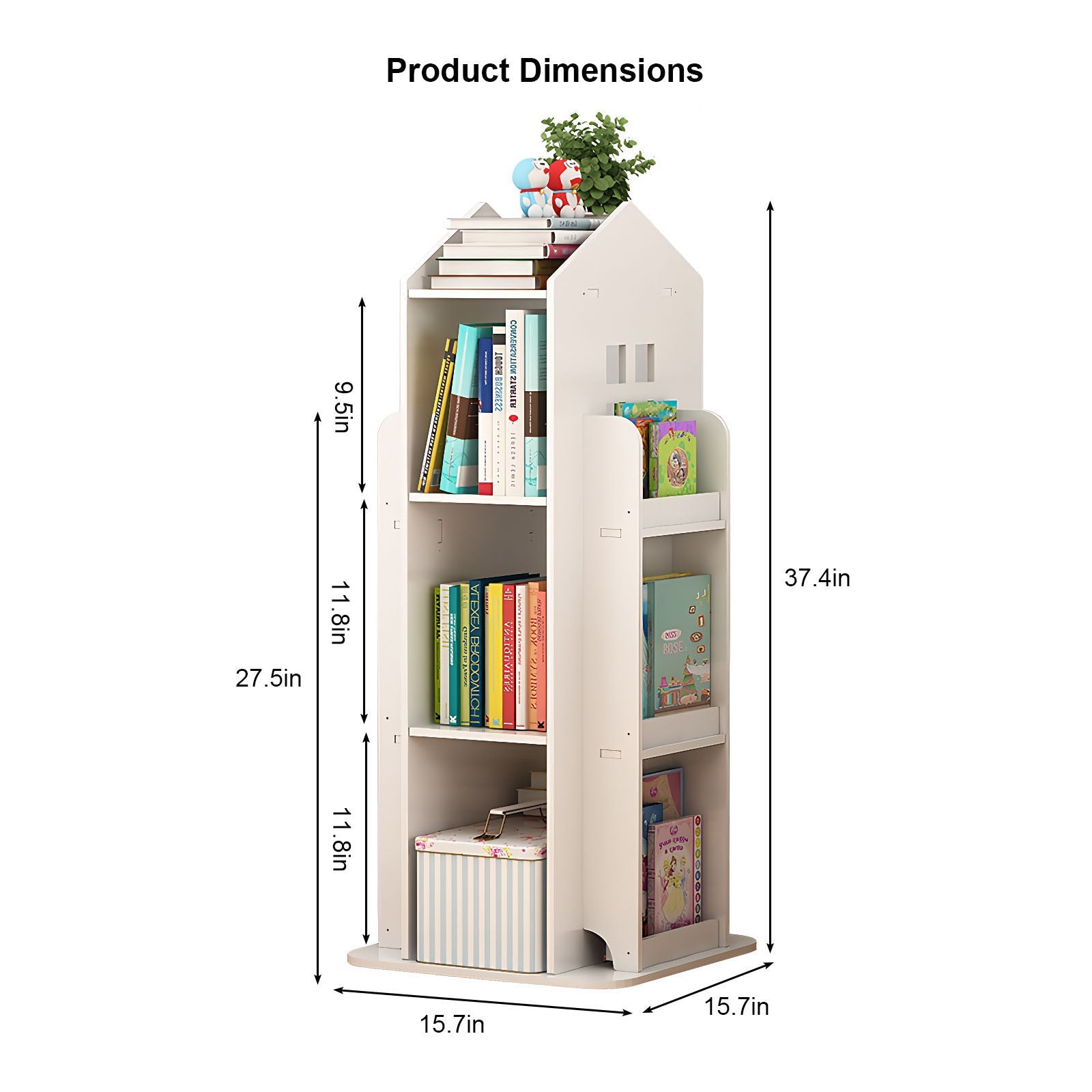 4-Tier Rotating Children's Display Standing Bookshelf Bookcase