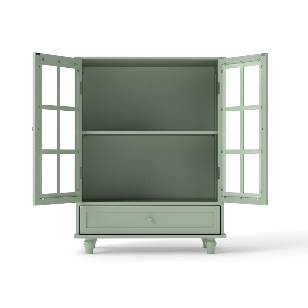 Minimalism Buffet Cabinet with Double Glass Doors and Drawer Mint Green